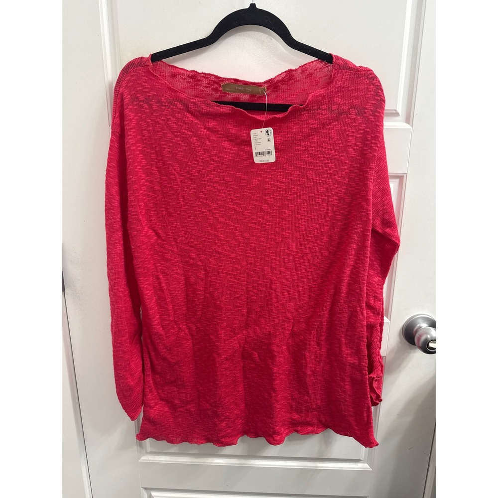 Free People Free-est Miami Beet Pink Long Sleeve Boat Neck Top OB2436460 Small